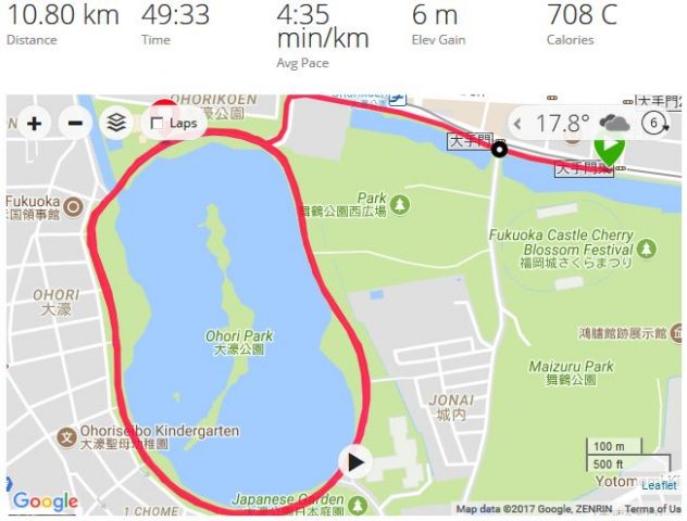 大濠公園でインターバル練習 400m x 12本